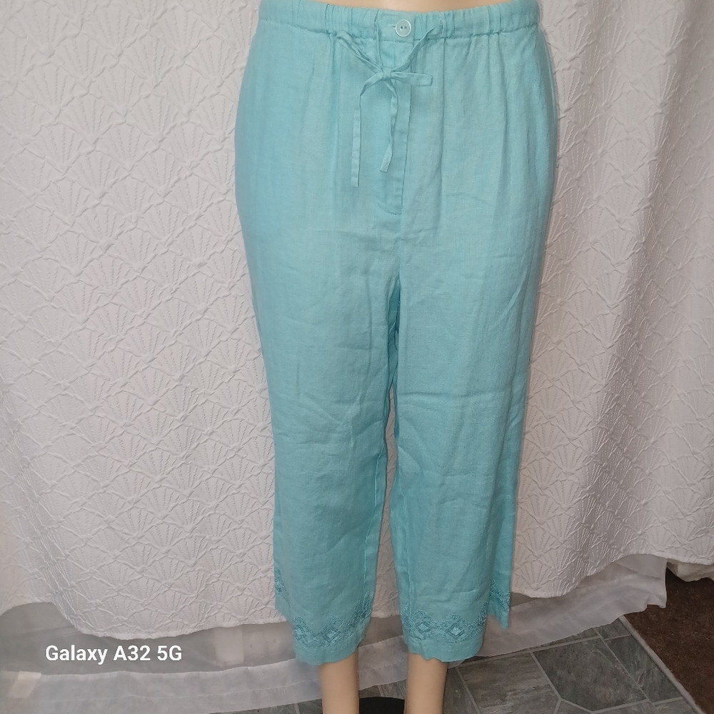 JM Collection New Women Size 14 Aqua Linen Pants
